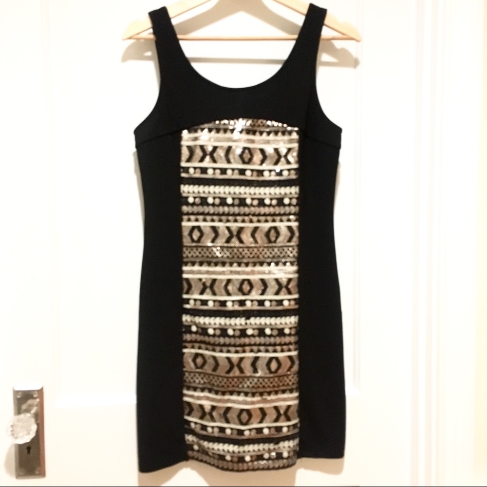⭐️ NWT Double Zero Sequin Bodycon Black Mini Dress L